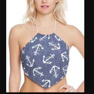 Betsy Johnson Size L Halter Style Nautical Anchor Polka Dot Navy White R…